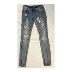 Dollhouse - Grey Blue Ripped Jeans With Silver Patches  (1)